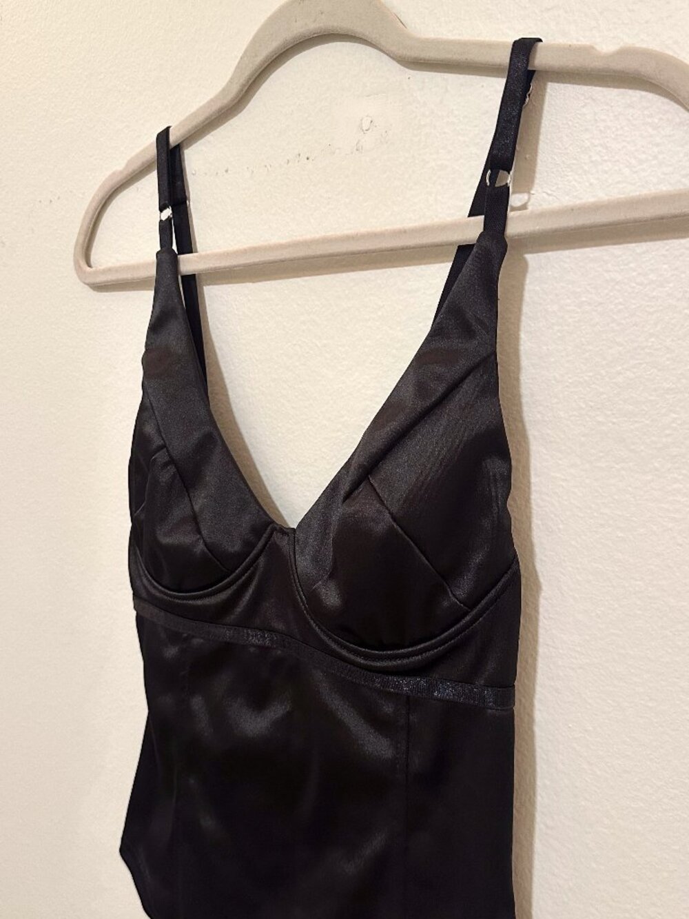 Black Satin Bodysuit - Size Small